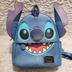 DISNEY PARKS STITCH LOUNGEFLY FAUX LEATHER MINI BLUE BACKPACK